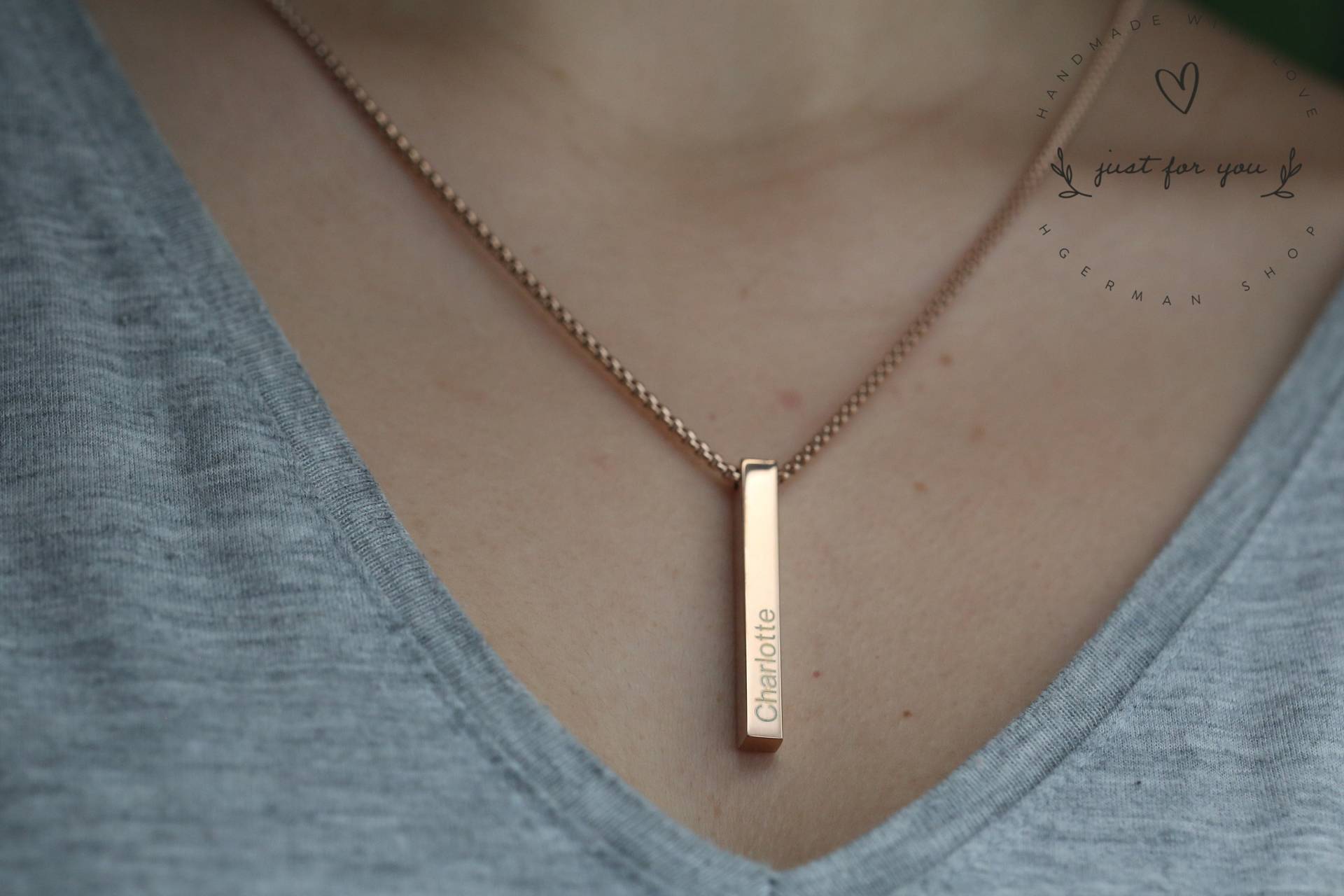 Personalisierte Bar Halskette, Namenskette, Gravur Geschenke Personalisiert, Rosegold Für Sie von HgermanShop