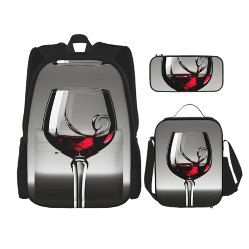 Hgfvy Leichter Weinglas-Rucksack für Rucksack mit isolierter Lunchtasche und Federmäppchen, Schwarz, Einheitsgröße Hgfvy Leichter Weinglas-Rucksack für Rucksack mit isolierter Lunchtasche und Federmäppchen, Schwarz, Einheitsgröße von Hgfvy