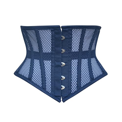 Hi-GERMANWEARS Hi-46 Women's Underbust Black Cotton Mesh Steel Boned Body Waist Shaper Training taillenkorsett Corsets (Navy Blue, 4XL) von Hi-GERMANWEARS