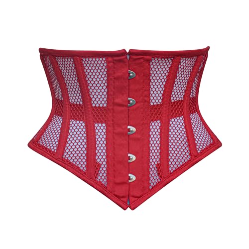 Hi-GERMANWEARS Hi-46 Women's Underbust Black Cotton Mesh Steel Boned Body Waist Shaper Training taillenkorsett Corsets (Red, 2XS) von Hi-GERMANWEARS