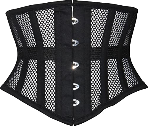 Hi-GERMANWEARS Hi-46 Women's Underbust Black Cotton Mesh Steel Boned Body Waist Shaper Training Taillenkorsett Corsets (Black, 7XL) von Hi-GERMANWEARS