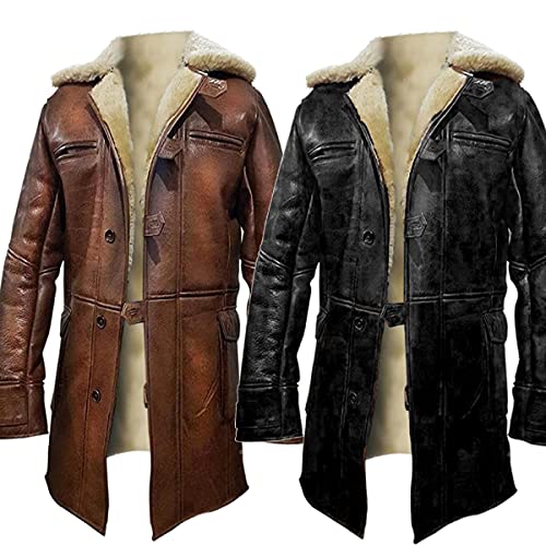 HiFacon Bane Dark Knight Rises Tom Hardy Shearling Winter Braun Trench-Ledermantel Gr. XXXL, Braun – echtes Leder von HiFacon