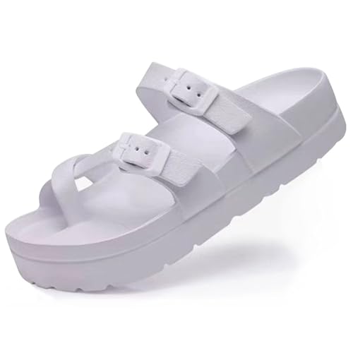 HiGropcore Sandalen Damen Sommer Flach Bequem Zehentrenner Weite Sandaletten Freizeit Flip Flops Strandschuhe Verstellbaren Schnallen rutschfest Schnell Trocknend Bequeme Wolkenschuhe von HiGropcore