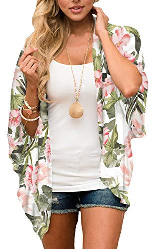 Hibluco Damen-Kimono, Blumenmuster, lässig, Chiffon, Tops, lockerer Strandvertuschung, S89, 3X-Groß von Hibluco