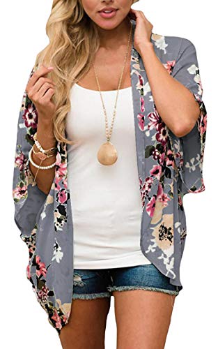 Hibluco Damen Fashion Floral Print Kimono Cardigan Lange Tops Lose Cover Ups - - 3X-Groß von Hibluco