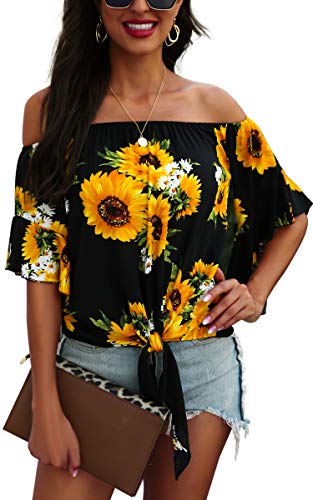 Hibluco Damen Schulterfreie Oberteile Sexy Blumendruck Crop Tops Sommer blusen von Hibluco