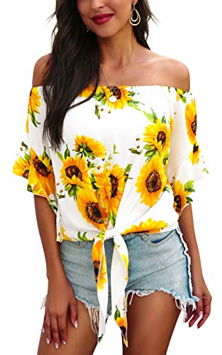 Hibluco Damen Schulterfreie Oberteile Sexy Blumendruck Crop Tops Sommer blusen von Hibluco