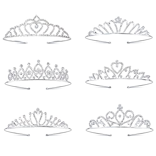 HIFOT 6 Stück Prinzessin Krone Mädchen, Kristall Tiara Set Silber Krone, Geburtstags krone Mädchen, Prinzessin Kostüme Haarschmuck Hochzeit Proms Pageants Geburtstagsfeier Diadem für Kinder von Hifot