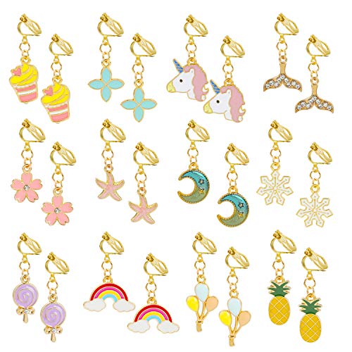 Hifot 12 Paare Clip Ohrringe Mädchen Prinzessin Kinder Ohrclips Set, Prinzessin Kleid Geburtstag Geschenk Party Favors zum Pretend Play Dress up Schmuck Zubehör in klaren Boxen von Hifot