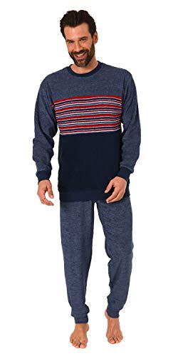 Edler Herren Frottee Pyjama, Schlafanzug mit Bündchen und Rundhals - 291 101 13 004, Größe2:52, Farbe:blau von High Class by Normann