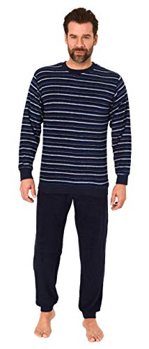 Herren Frottee Pyjama Schlafanzug mit Bündchen in edler Streifenoptik - 291 101 13 708, Farbe:Navy, Größe:58 von High Class by Normann