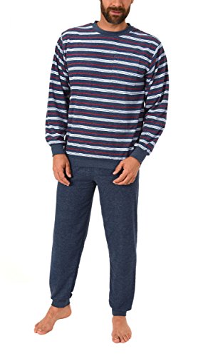 Herren Übergrössen Frottee Pyjama Schlafanzug lang mit Bündchen in grossen Grössen bis Gr. 70, Größe2:70, Farbe:blau von High Class by Normann