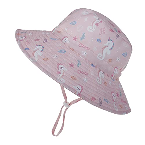 Highdi Unisex Baby Sonnenhut mit Verstellbarem Kinnriemen, Mädchen Jungen Kinderhut Sommerhut Kleinkind Faltbar Sonnenschutz Strandhut Niedlicher Fisherhut Verstellbare (Ozean,M(50-54cm)) von Highdi