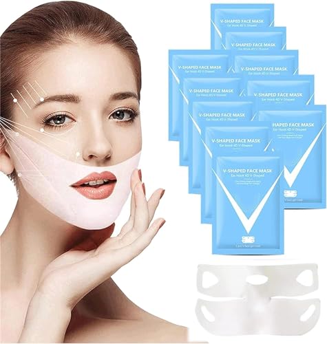 Bloskin Doppelkinnmaske, wiederverwendbar, Lifting-Gesichtsmaske, V-förmige Facelift-Ohrhakenmaske zum Anheben und Straffen des Gesichts (10pcs) von Hikaka