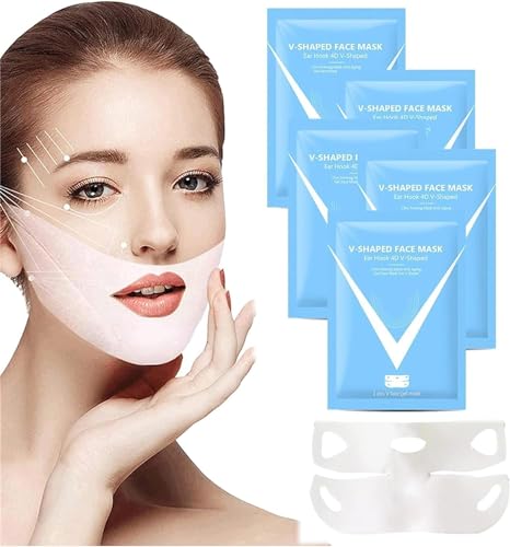 Bloskin Doppelkinnmaske, wiederverwendbar, Lifting-Gesichtsmaske, V-förmige Facelift-Ohrhakenmaske zum Anheben und Straffen des Gesichts (5pcs) von Hikaka