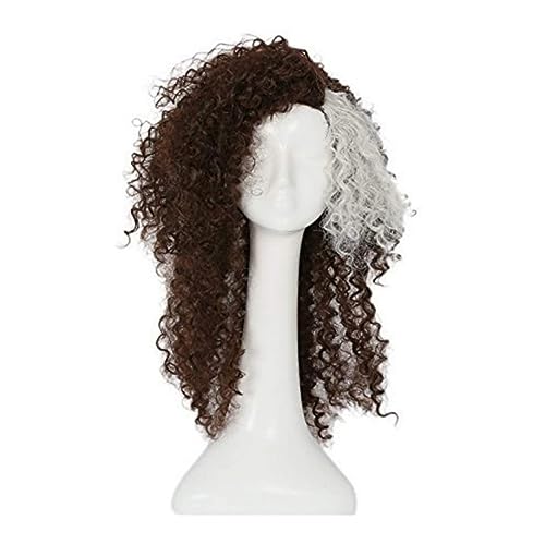 Halloween Perücken, Halloween Perücke, 50,8 cm lang, braunes lockiges Haar, Perücke für Frauen, natürliche synthetische Perücken, verrücktes Kleid, Cosplay Kostüm Zubehör von Hilai