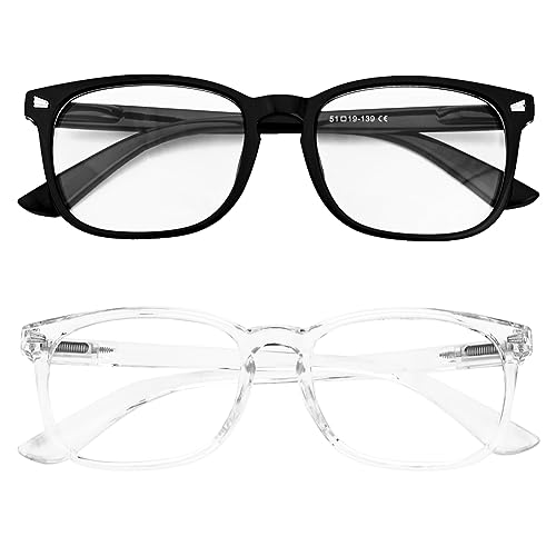 2 Stücke Blaulicht-Filterbrille, klare Brille Blaulicht-Blocker-Brille Anti-Blaulicht-Brille Lichtbrille Gestell Damen Augenbelastung reduzieren Brille Lesen Computerbrille für Frauen Männer (schwarz) von Hileyu