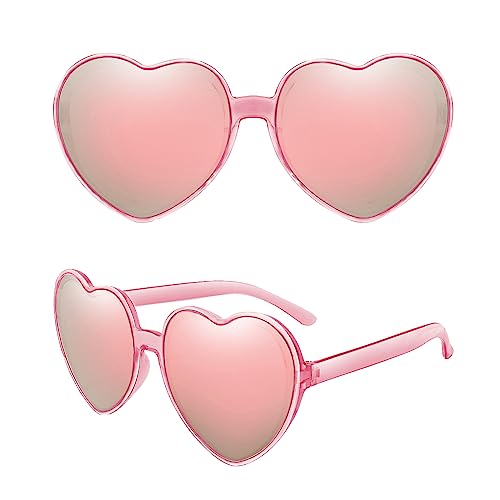 Hileyu Flippig Herzform Sonnenbrille Mehrfarbig Herz Brille mit Stylischen Rahmen Herz Brille Premium Brille für Männer Frauen Liebe Herzform Partei Sonnenbrille Kleid Accessoire (Rosa, Rosa) von Hileyu