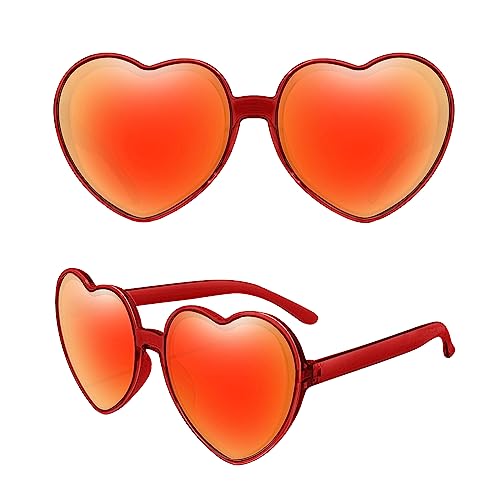 Hileyu Flippig Herzform Sonnenbrille Mehrfarbig Herz Brille mit Stylischen Rahmen Herz Brille Premium Brille für Männer Frauen Liebe Herzform Partei Sonnenbrille Kleid Accessoire (Rot, Rot) von Hileyu