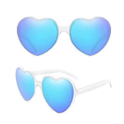 Hileyu Flippig Herzform Sonnenbrille Mehrfarbig Herz Brille mit Stylischen Rahmen Herz Brille Premium Brille für Männer Frauen Liebe Herzform Partei Sonnenbrille Kleid Accessoire (Transparent, Blau) von Hileyu