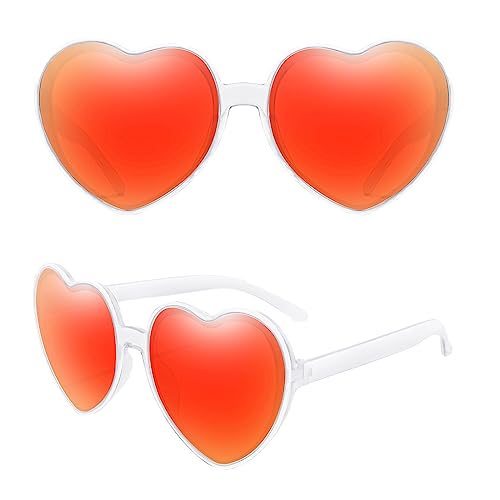 Hileyu Flippig Herzform Sonnenbrille Mehrfarbig Herz Brille mit Stylischen Rahmen Herz Brille Premium Brille für Männer Frauen Liebe Herzform Partei Sonnenbrille Kleid Accessoire (Transparent, Rot) von Hileyu