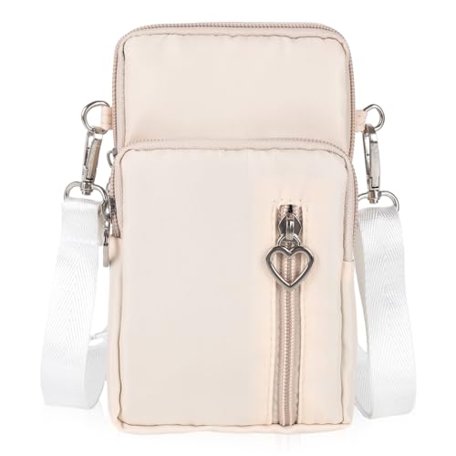 Hileyu Kleine Crossbody-Tasche für Frauen Damen Mädchen Kleine Umhängetasche Mini-Taschen Telefon Taschen mit verstellbarem Riemen Nylon Geldbeutel Leichtgewicht Geldbörsen mit Reißverschluss (Weiß) von Hileyu