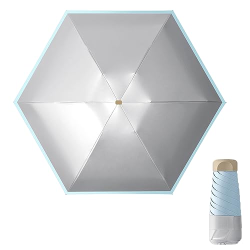 Hileyu Mini-Regenschirm für Sonnenschutz Tragbarer Sonnenschirm für Damen Mädchen Windfester Regenschirm Multifunktionaler Faltschirm UV-Schutz Regenschirm Ultraleichter Regenschirm (Blau) von Hileyu