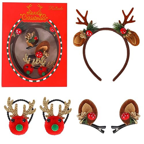 Xmas Haarschmuck für Mädchen Weihnachten Geweih Stirnbänder Rentier Haarband Haarspangen für Kinder Kleinkinder kleine Mädchen Weihnachten Party Geschenkbox von Hileyu