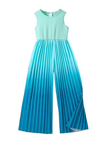Hilinker Einteiliger Jumpsuit für Mädchen, plissiert, ärmellos, Ombré-Reißverschluss, weites Bein, Strampler, Grüner Farbverlauf, 7-8 Jahre Hilinker Einteiliger Jumpsuit für Mädchen, plissiert, ärmellos, Ombré-Reißverschluss, weites Bein, Strampler, Grüner Farbverlauf, 7-8 Jahre von Hilinker