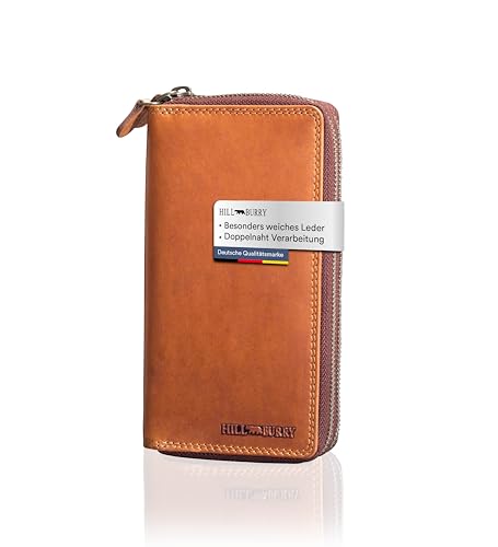 Hill Burry Leder Damen Portemonnaie Arite I Geldbörse I Brieftasche | Geldbeutel Wallet Portmonee mit RFID Schutz aus hochwertigem naturgegerbtem Leder | B 10,5cm x H 20cm x T 3,5cm von Hill Burry