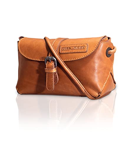 Hill Burry Damen Leder Handtasche Mala I Schultertasche I Umhängetasche aus hochwertigem naturgegerbtem Leder | mit Druckknopfverschluss und Schnalle | B 22,5cm x H 14cm x T 9cm von Hill Burry