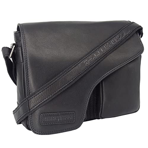 Hill Burry Echt-Leder Umhängetasche | Messenger Tasche aus Rindsleder | Aktentasche Arbeitstasche | Schultertasche Lehrertasche Businesstasche Unitasche (schwarz) von Hill Burry