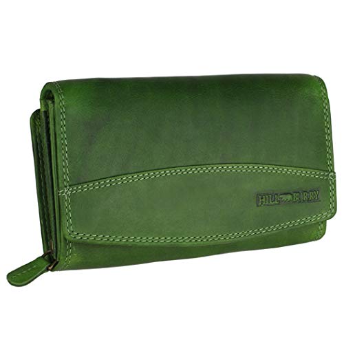 Hill Burry Geldbörse Damen Unisex Herren Portemonnaie echt naturgegerbt Leder | viel Stauraum | Scheinfach | Münzfach| Brieftasche | Geldbeutel | Wallet | RFID Schutz Green von Hill Burry