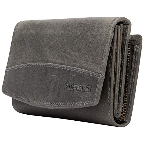 Hill Burry Geldbörse Damen Unisex Herren Portemonnaie echt naturgegerbt Leder | viel Stauraum | Scheinfach | Münzfach| Brieftasche | Geldbeutel | Wallet | RFID Schutz Grey von Hill Burry