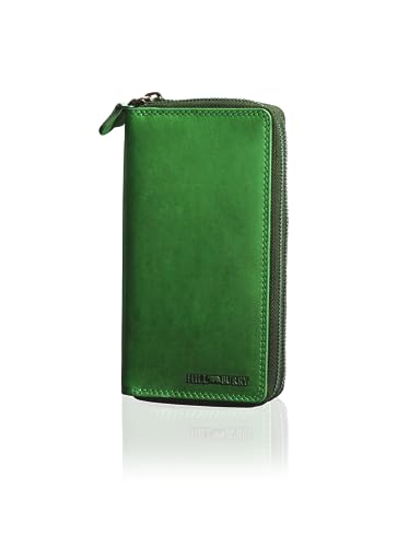 Hill Burry Leder Damen Portemonnaie Arite I Geldbörse I Brieftasche | Geldbeutel Wallet Portmonee mit RFID Schutz aus hochwertigem naturgegerbtem Leder | B 10,5cm x H 20cm x T 3,5cm von Hill Burry