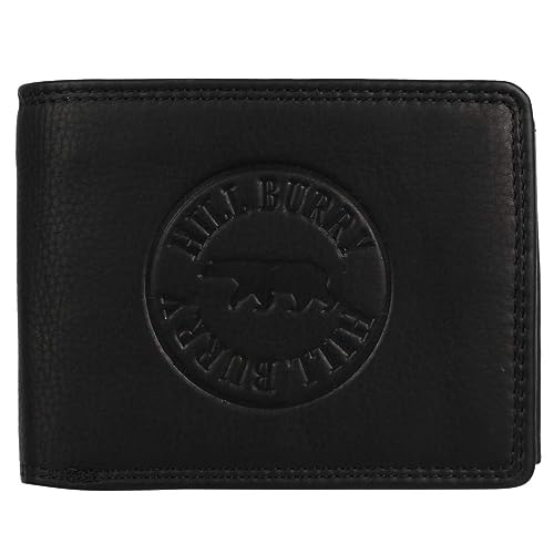 Hill Burry Herren Geldbörse Portemonnaie echt naturgegerbt Leder | Unisex | Reißverschluss | praktisches Kleingeldfach | Brieftasche | Geldbeutel | RFID Schutz | Wallet Black von Hill Burry