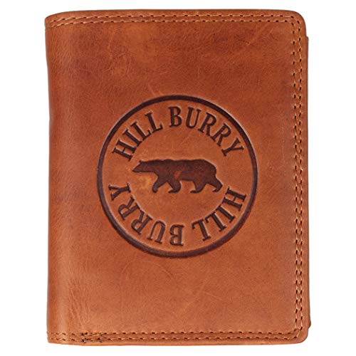 Hill Burry Herren Geldbörse Portemonnaie echt naturgegerbt Leder | Unisex | Reißverschluss | praktisches Kleingeldfach | Brieftasche | Geldbeutel | RFID Schutz | Wallet Brown von Hill Burry