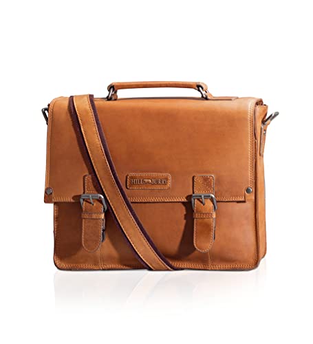 Hill Burry Leder Aktentasche Avan I Laptoptasche bis 19 Zoll I Messenger Bag aus aus hochwertigem naturgegerbtem Leder | Umhängetasche I Natur Line Bürotasche Handgefertigt | 34x2x7cm von Hill Burry