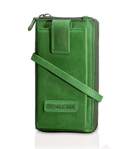 Hill Burry Echtleder Handy Portemonnaie Rinara I Geldbörse | Umhängetasche | Handy Wallet hochwertigem naturgegerbtem Leder | RFID Schutz | B 11cm x H 19,5cm x T 4,5cm von Hill Burry