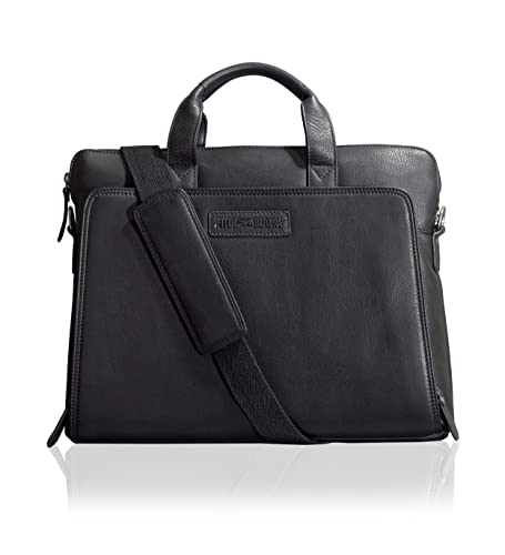 Hill Burry Leder-Umhängetasche Balu I Laptoptasche bis 19 Zoll I Messenger Bag aus echtem Büffel-Leder I Aktentasche I Luxe Line Bürotasche Handgefertigt I L 34cm x H 27cm x B 7cm (Schwarz) von Hill Burry