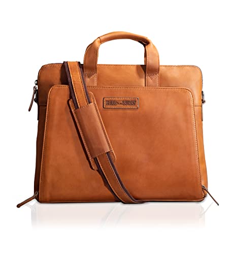 Hill Burry Leder Umhängetasche Balu I Laptoptasche bis 19 Zoll I Messenger Bag aus echtem Büffel-Leder I Aktentasche I Natur Line Bürotasche Handgefertigt | L 34cm x H 27cm x B 7cm (Braun) von Hill Burry