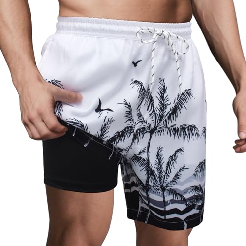 Hill & Sea Badehose Herren Schnelltrocknend Badeshorts 2 in 1 Schwimmhose mit Kompression Innenhose Verstellbare Tunnelzug Schwarz Weiß Baum - M Hill & Sea Badehose Herren Schnelltrocknend Badeshorts 2 in 1 Schwimmhose mit Kompression Innenhose Verstellbare Tunnelzug Schwarz Weiß Baum - M von Hill & Sea