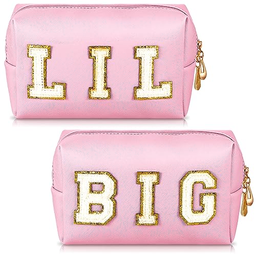 Hillban 2 Stück Big Little Sorority Gifts Preppy Kosmetiktasche PU Leder Brief Patch Make-up Tasche Tragbare Preppy Geldbörse mit Reißverschluss Preppy Pouch Wasserdicht Reise Organizer für Frauen, von Hillban