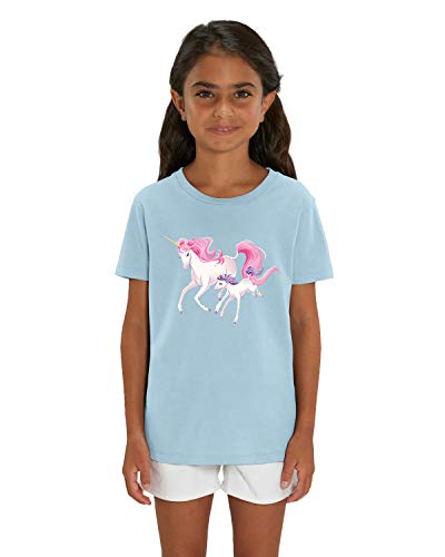 Hilltop Hochwertiges Kinder Mädchen T-Shirt aus 100% Bio Baumwolle mit wunderschönem Einhorn Motiv, Premium Kinder Tshirt für Freizeit und Sport, Size:110/116, Color:Sky Blue von Hilltop