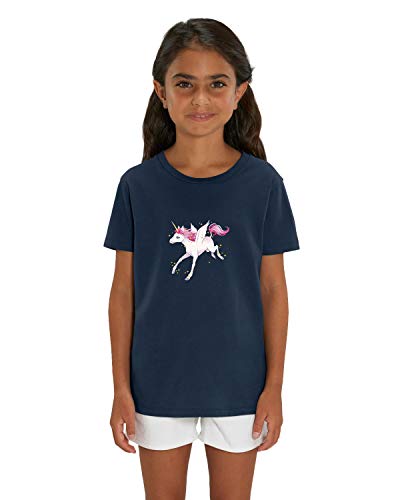 Hilltop Hochwertiges Kinder T-Shirt mit Einhorn Motiv aus 100% Bio Baumwolle, Premium Mädchen T-Shirt, Size:134/146, Color:French Navy von Hilltop