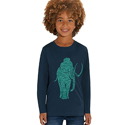 Kinder Langarmshirt aus Biobaumwolle mit Mammut Glitzer Motiv, Size:152/164, Mammut:Navy-Mammut Jade von Hilltop