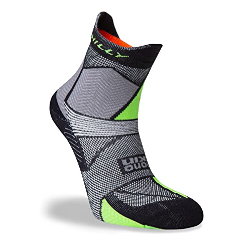 Hilly Unisex Marathon Fresh – Fußkette – Med Cushioning Laufsocke, Schwarz/Grau/Limettengrün, XL von Hilly
