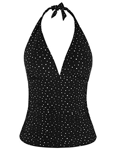 Hilor Damen Tankini-Oberteil mit V-Ausschnitt, Neckholder, gerafft Gr. 48, Unregelmäßiger Punkt Schwarz von Hilor