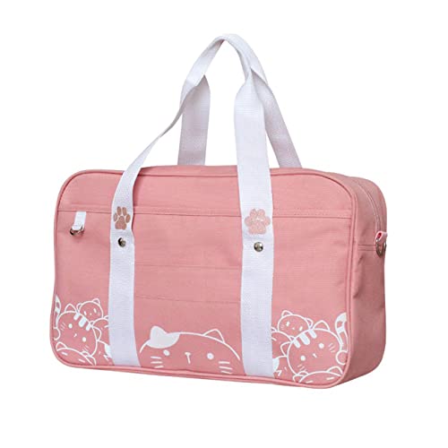 Damen Japanische Handtasche Niedliche Anime Katze Druck Messenger Bag Große Kapazität Schultasche Teens JK Uniform Handtasche, rose von Himifashion