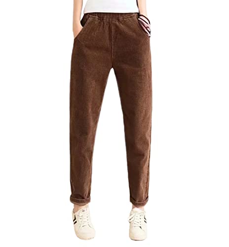 Himifashion Damen Freizeithose Herbst Winter Cordhose Elastische Taille Warme Hosen, braun, M von Himifashion